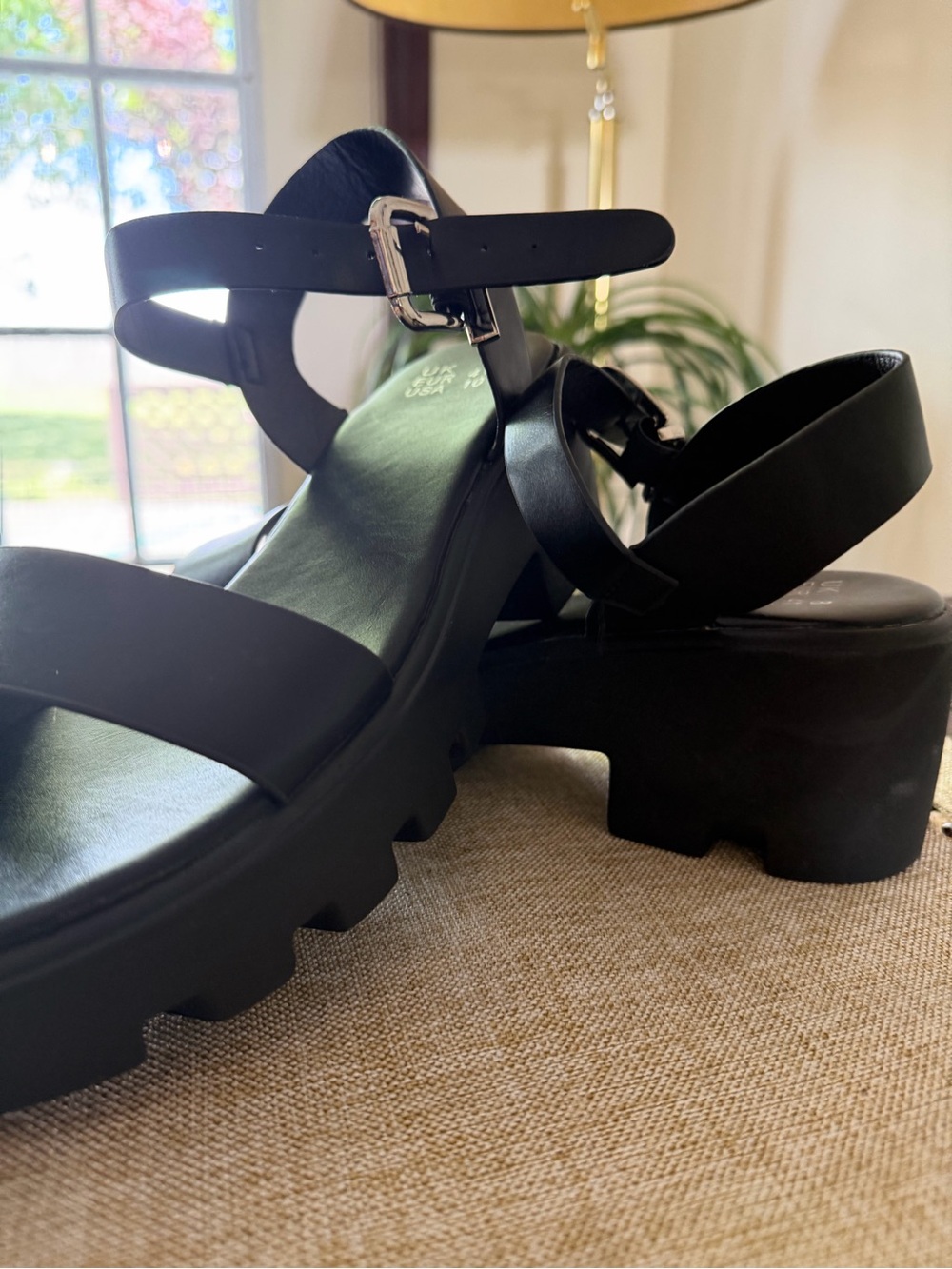 Black Chunky Platform Ankle Strap Sandals - Women